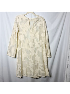 Women's Erica Tanov Cream Long Sleeve Embroidered Tunic Size 1 / Small